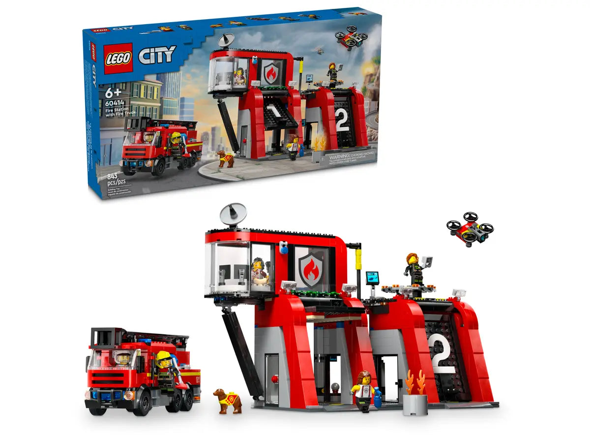 City Fire Station with Fire Truck