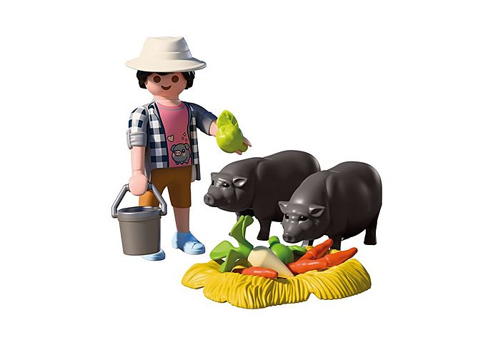 Country Farmer with Potbellied Pigs
