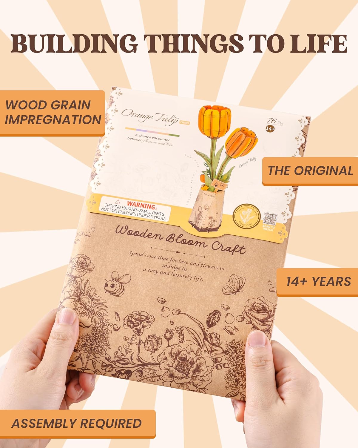 Wooden Bloom Craft Orange Tulip