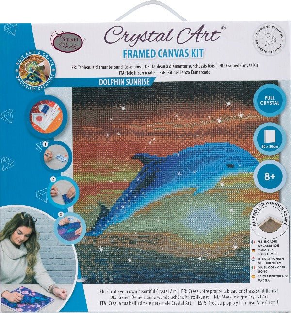 Crystal Art Mounted Kit Dolphin Sunrise 11.8X11.8"