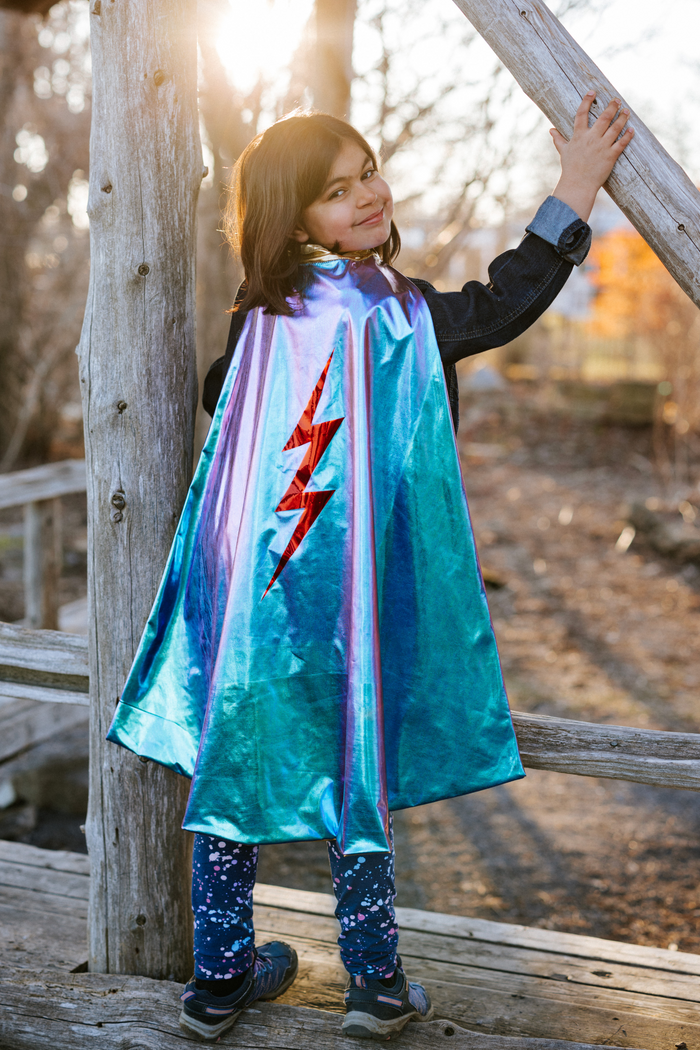 Blue Lightning Holo Reversible Cape Age 5-6