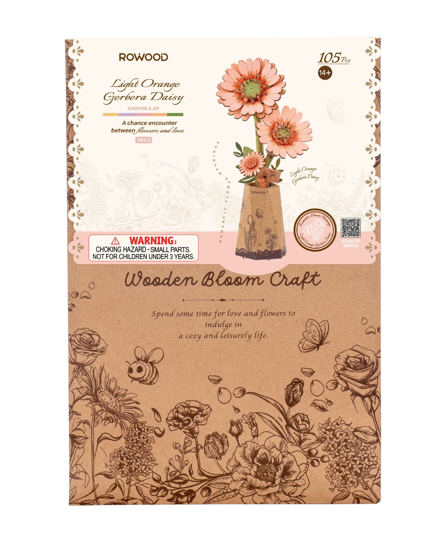 Wooden Bloom Craft Light Orange Gerbera Daisy