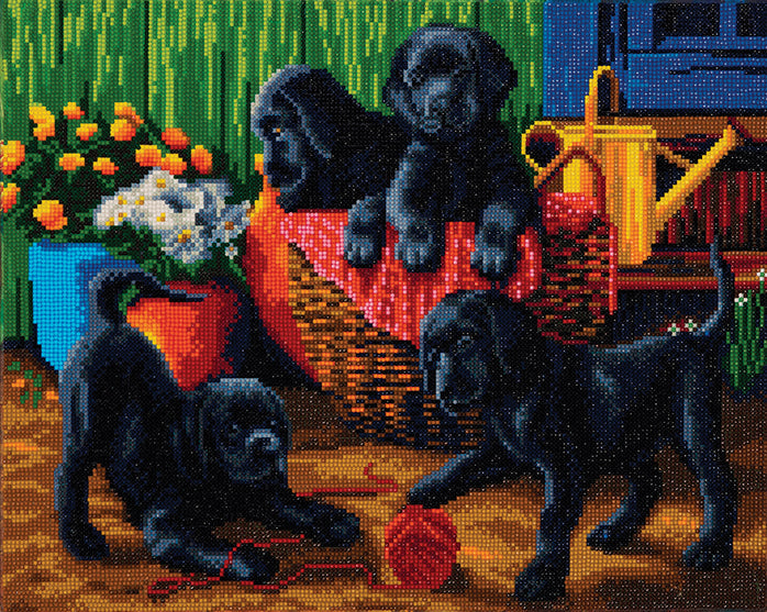 Crystal Art Mounted Kit Black Labrador Puppies 16X20"