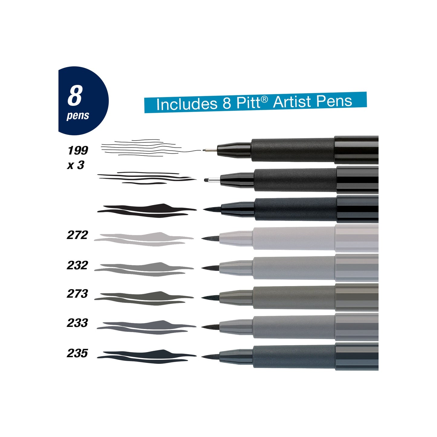 8 Pitt Artist Pens Grey and Black Wallet