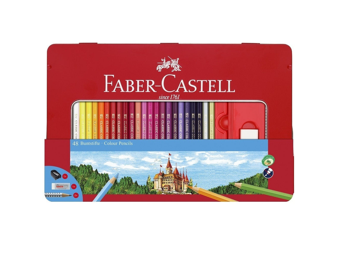 Faber Castell 48 Coloured Pencils in a Tin