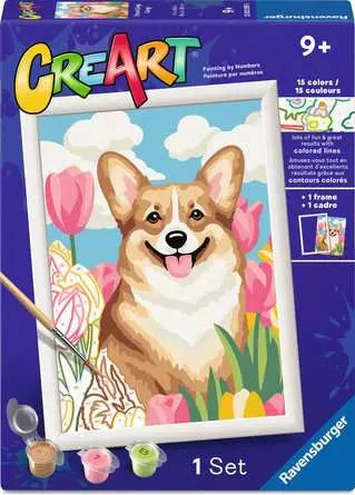 CreArt Floral Corgi 7X9.5" paint by number