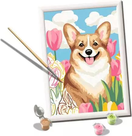 CreArt Floral Corgi 7X9.5" paint by number