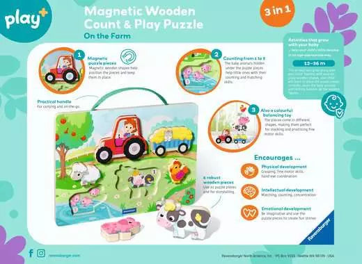Magnetic Wooden Count & Play puzzle -  On the Farm