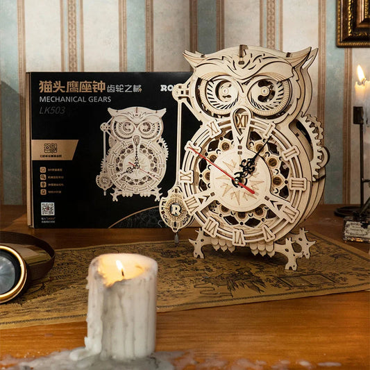 Wooden Mechanical Gears - Owl Clock