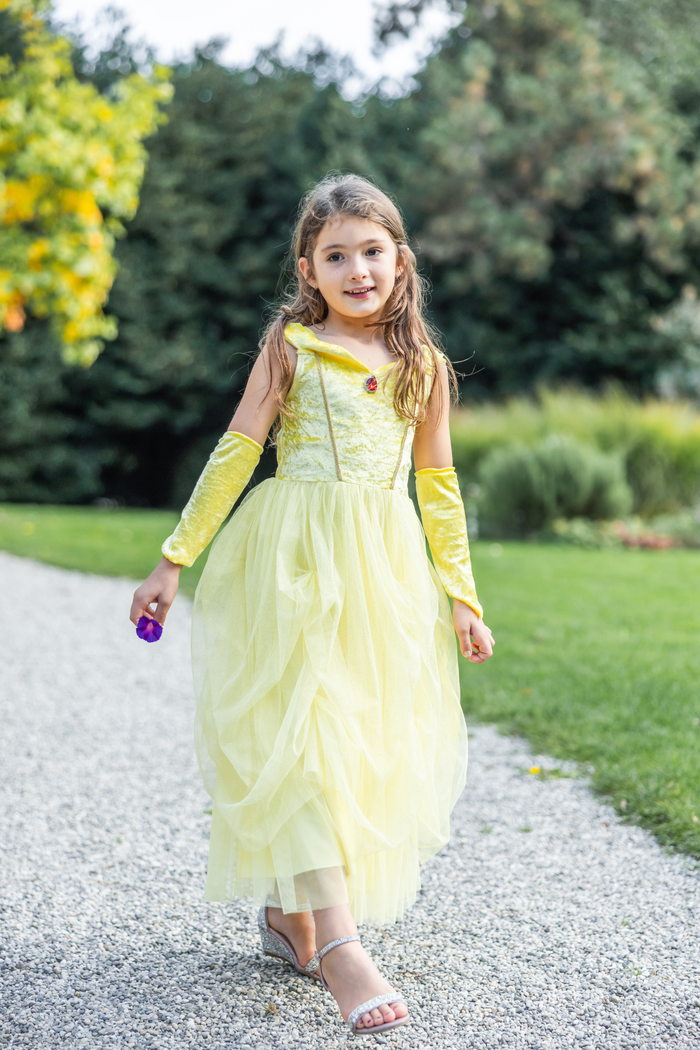 Velvety Soft Yellow Princess Dress with Arm Warmers Size 3-4