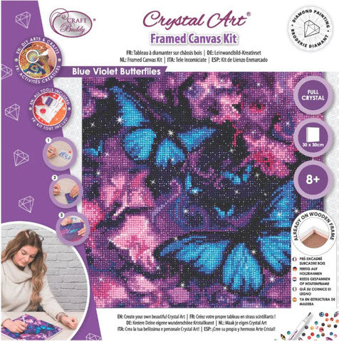 Crystal Art Framed Canvas Kit - Blue Violet Butterflies 30 x 30cm