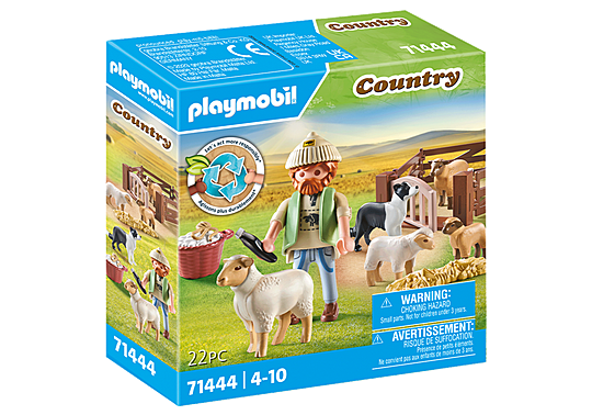 Country Young Shepherd with Flock of Sheep