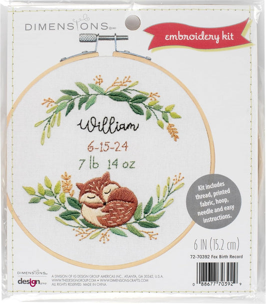 Fox Birth Record Embroidery Kit 6"