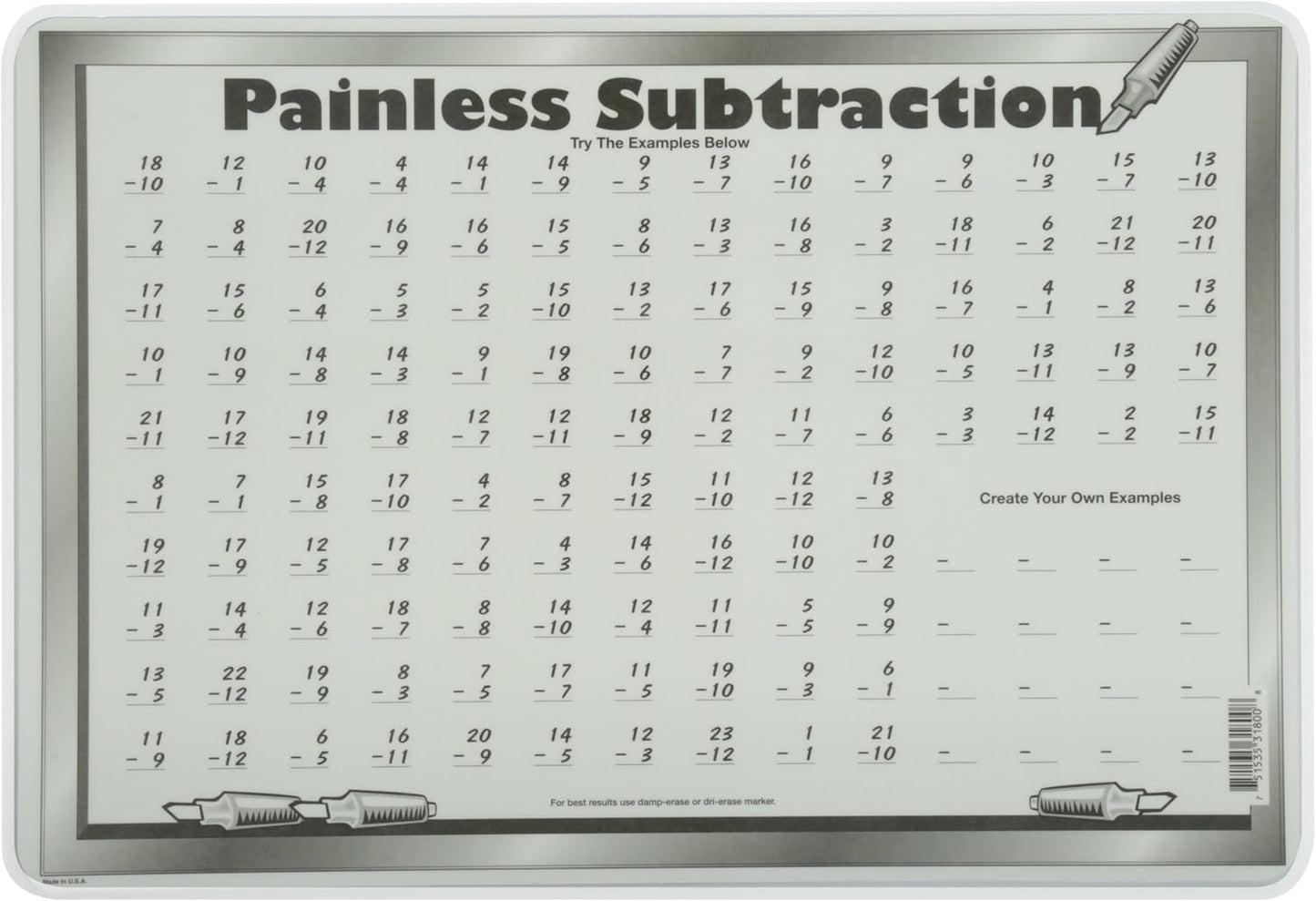 Painless Subtraction Placemat