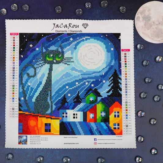 Diamond Black Cat on the Roof 12X12"