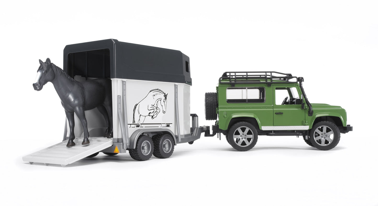 Land Rover Defender Station Wagon with Horse Trailer & Horse