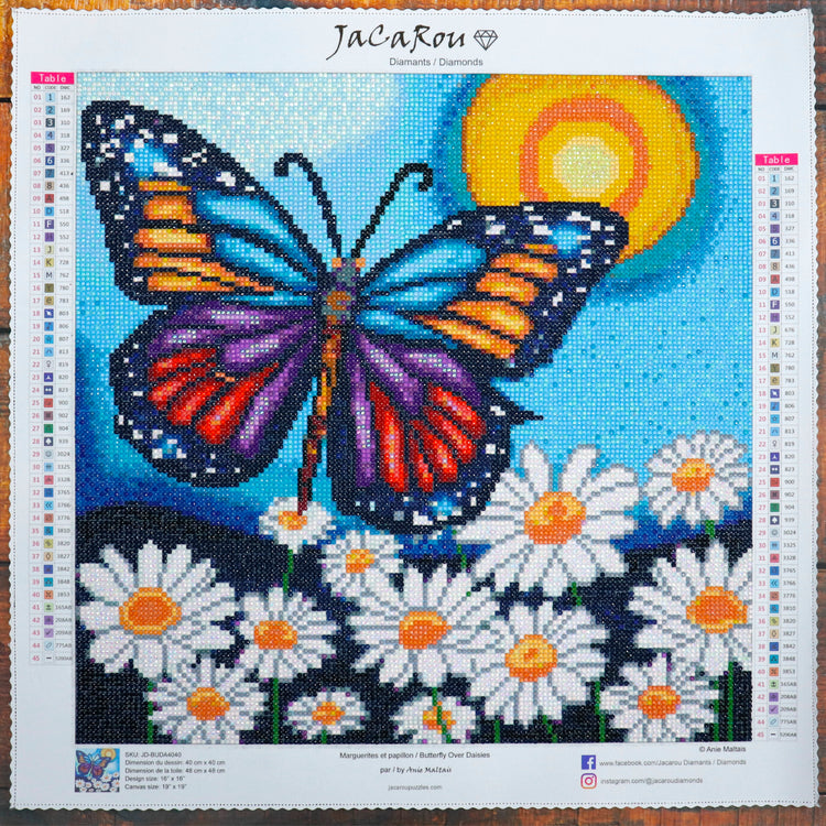 Diamond Butterfly Over Daisies 16X16"