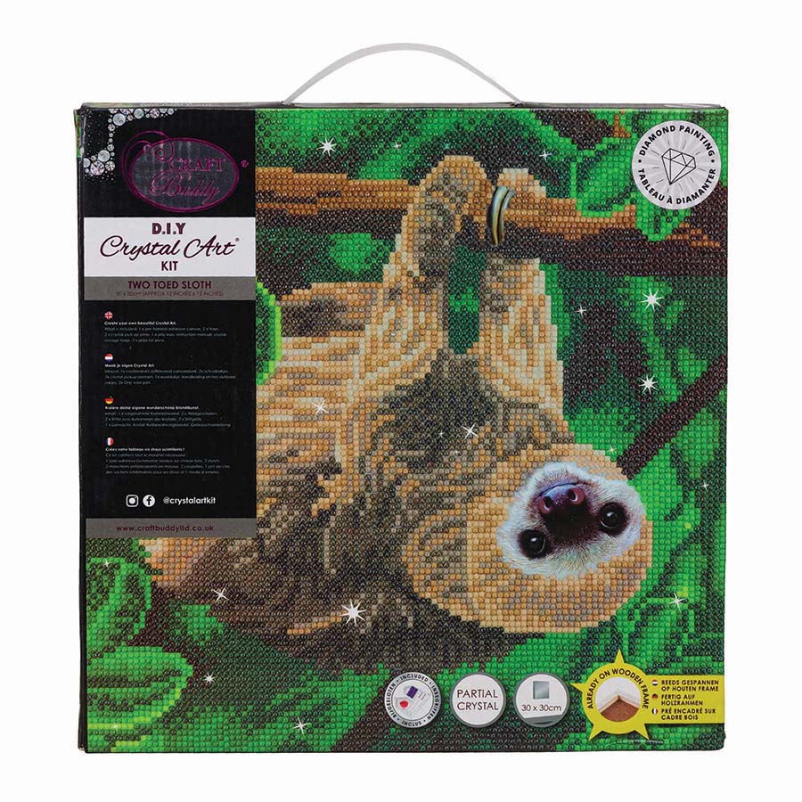 Crystal Art Framed Canvas Art - Two Toed Sloth 30 x 30cm