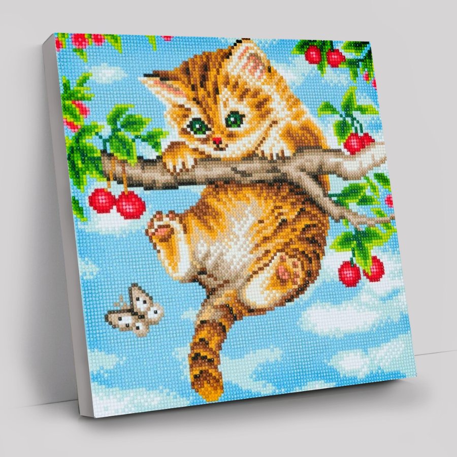 Crystal Art Mounted Kit Cherry Kitten 11.8X11.8"