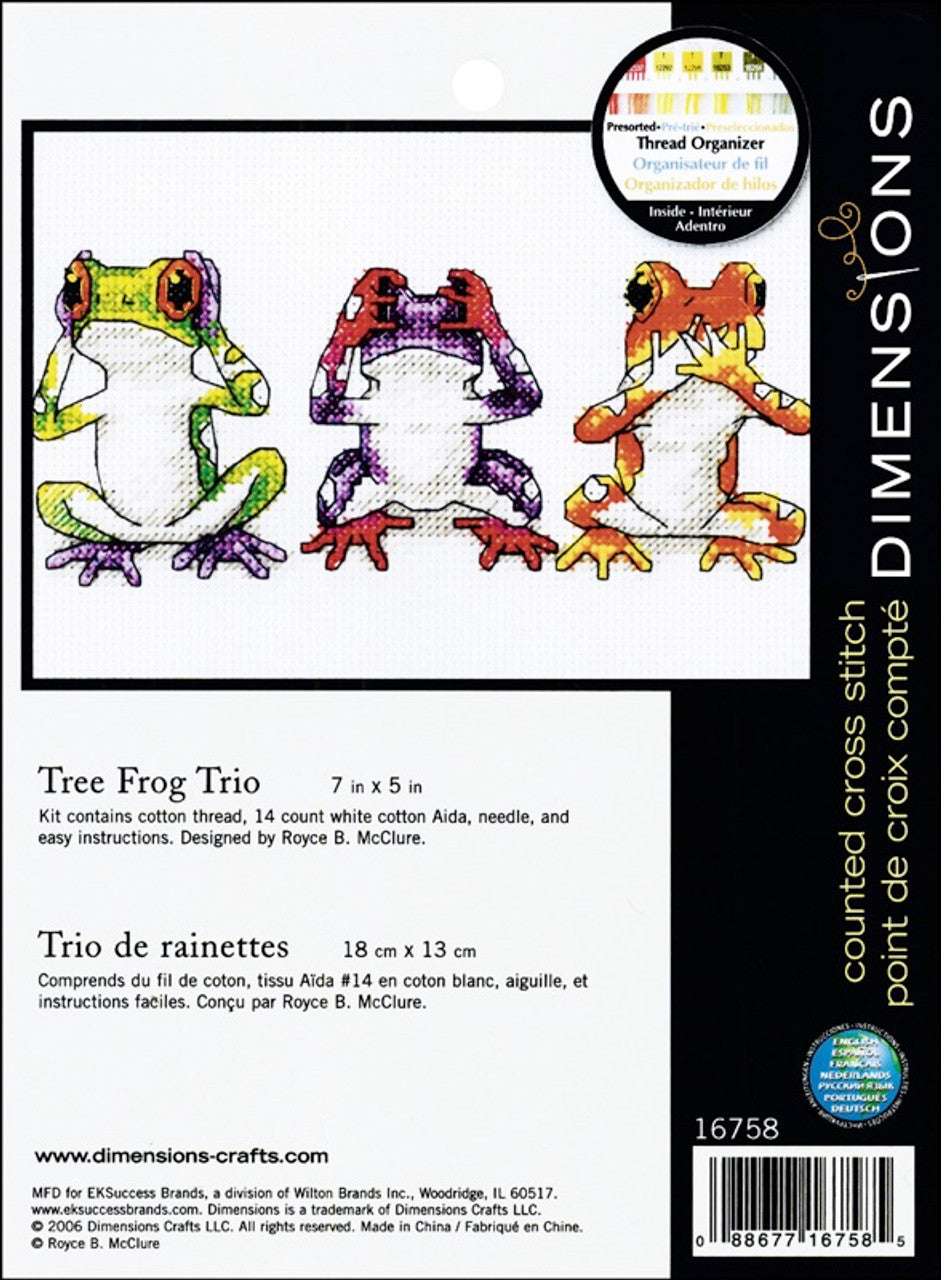 Tree Frog Trio Cross Stitch Kit 7X5"