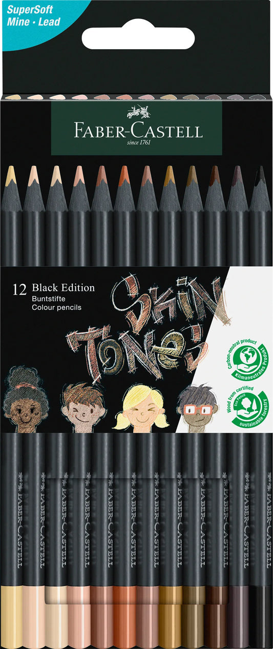 12 Skin Tones Colored Pencils Black Edition