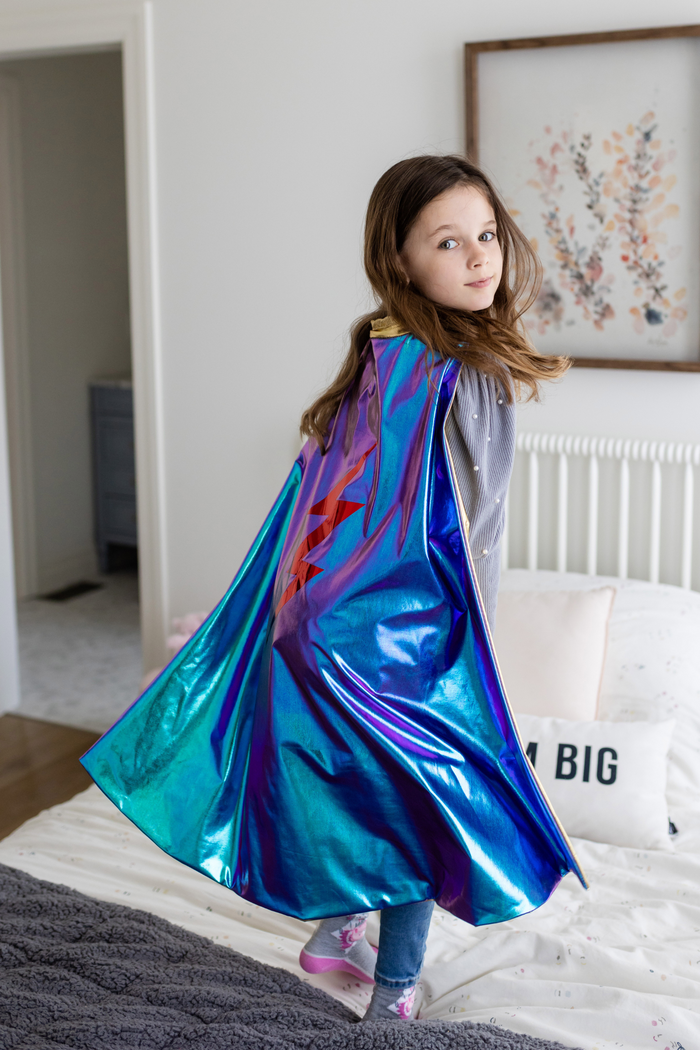 Blue Lightning Holo Reversible Cape Age 5-6