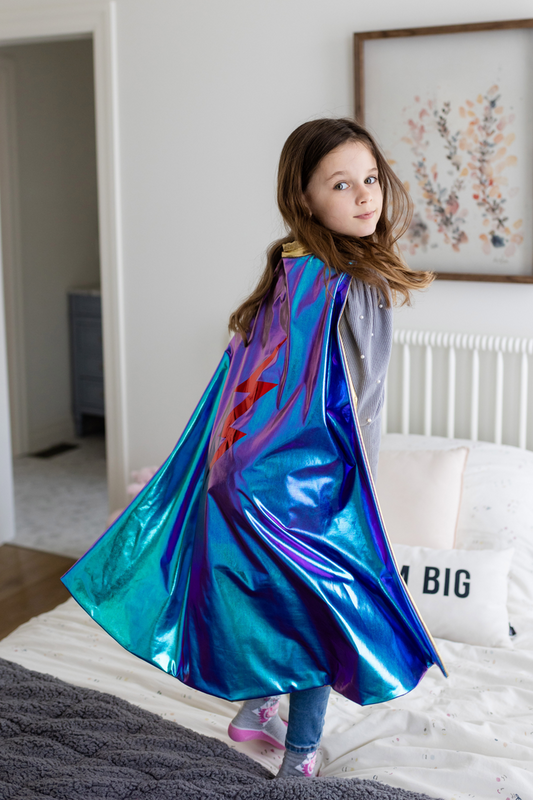 Blue Lightning Holo Reversible Cape Age 5-6