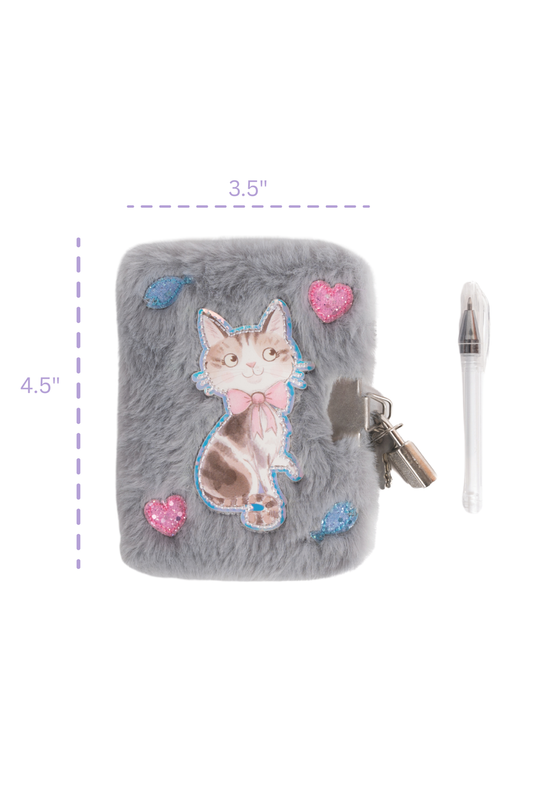 Cuddle Cat Mini Furry Journal with Pen, Lock & 2 Keys