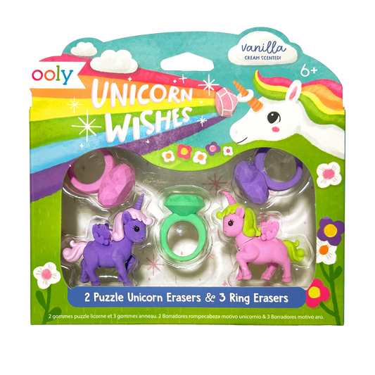 Unicorn Wishes 2 Puzzle Erasers & 3 Ring Erasers