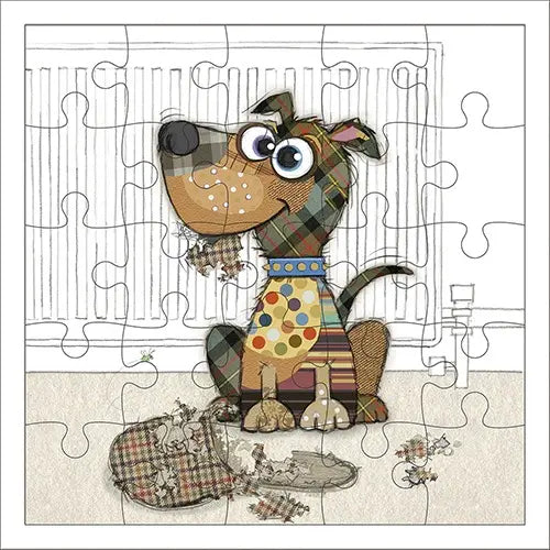 Dog Eating Slipper 25pc Puzzle with Card & Envelope