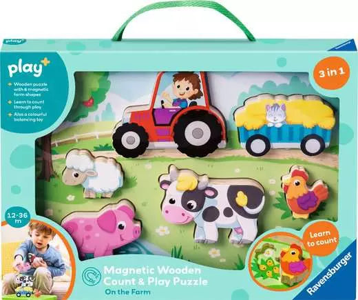 Magnetic Wooden Count & Play puzzle -  On the Farm