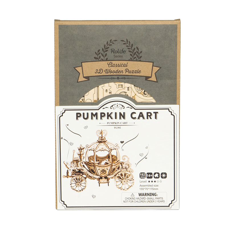 3D Wooden Puzzle Pumpkin Cart