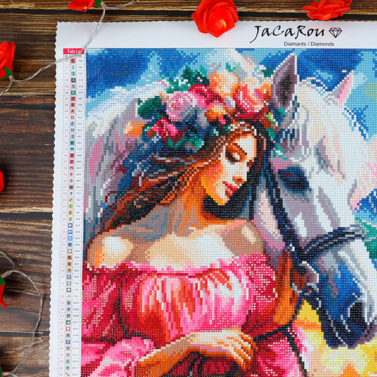 Diamonds Woman & Horse 20X20"