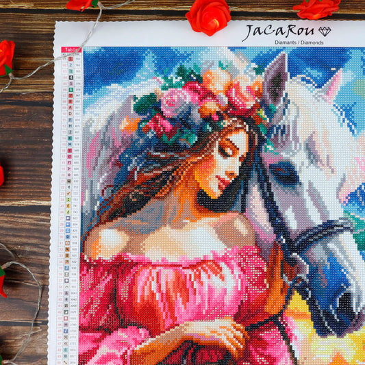 Diamonds Woman & Horse 20X20"