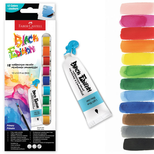 Black Edition 12 Watercolor Paints Primary