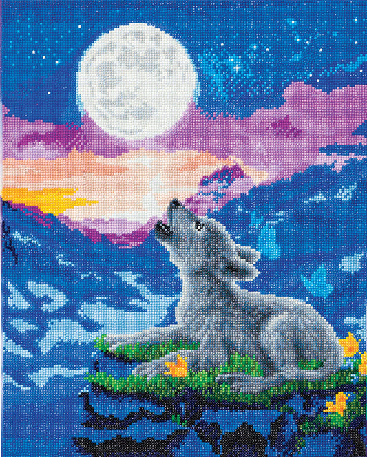 DIY Crystal Art Kit - Howling Wolf Cub 50 x 40cm