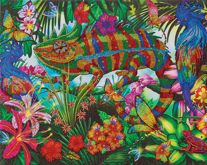 Crystal Art Mounted Kit Chameleon Jungle 16X20"