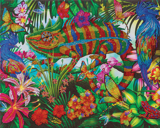 Crystal Art Mounted Kit Chameleon Jungle 16X20"