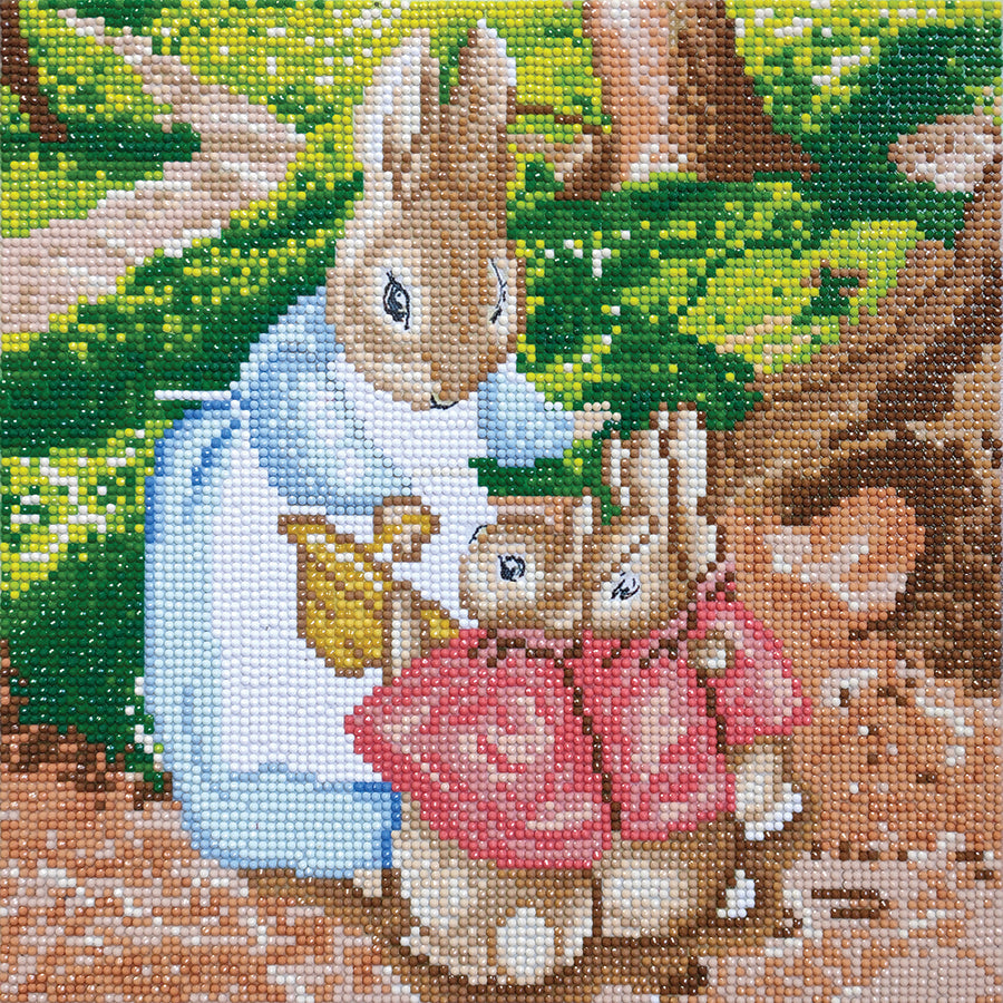 Crystal Art Framed Canvas Art - Mrs Josephine Rabbit & The Flopsy Bunnies 30x 30cm