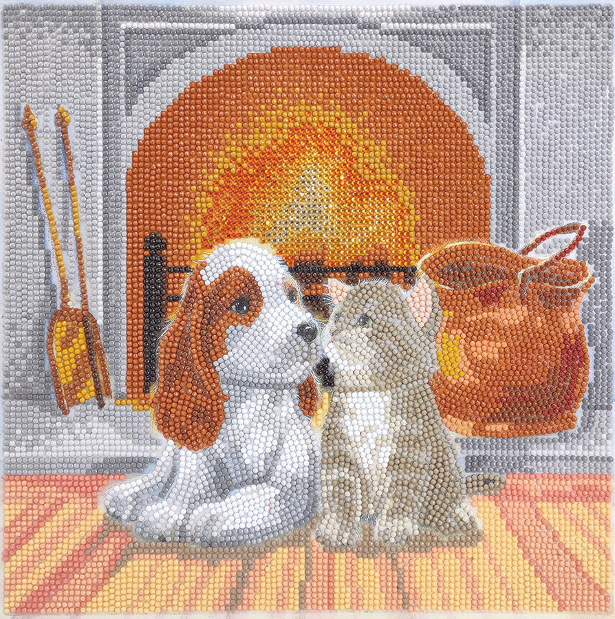Crystal Art Framed Canvas Kit - Pals by Fireplace 30 x 30cm