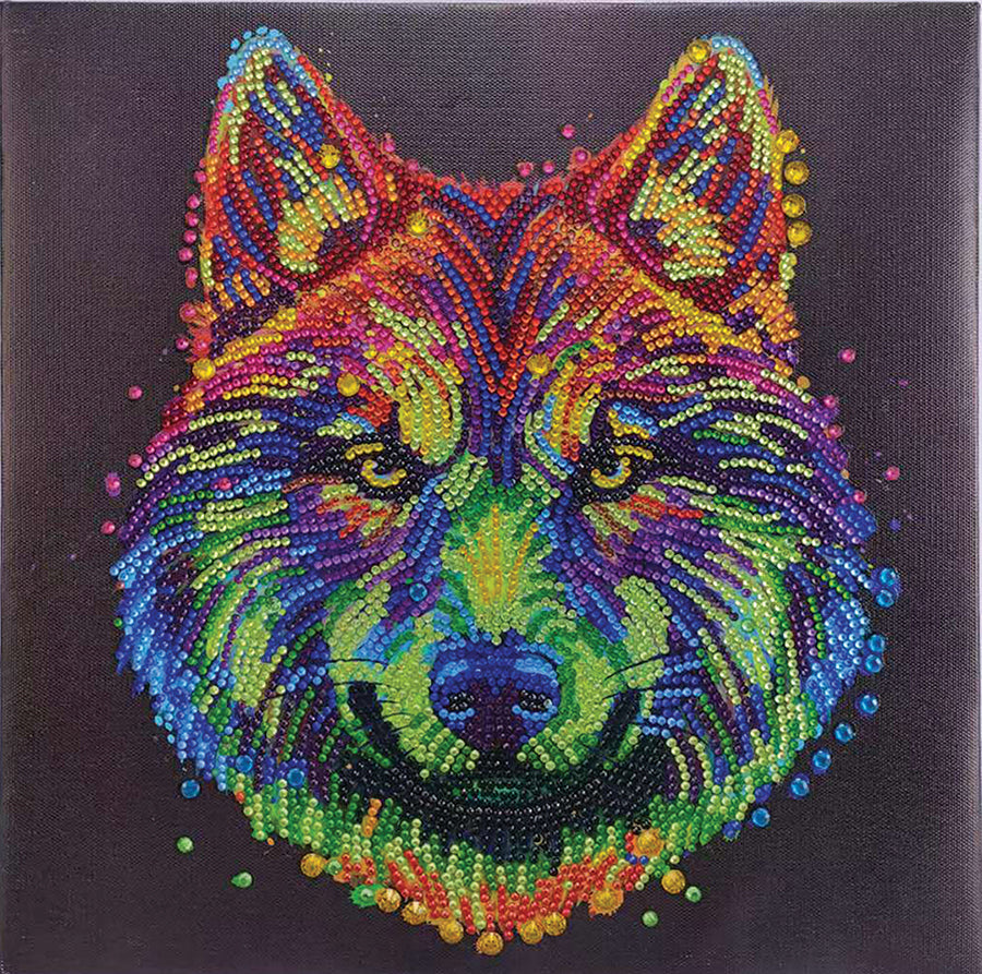 Crystal Art Framed Canvas Kit - Colourful Wolf 30 x 30cm