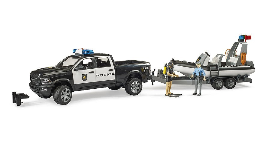 Police Ram 2500 Power Boat with Trailer and Figures