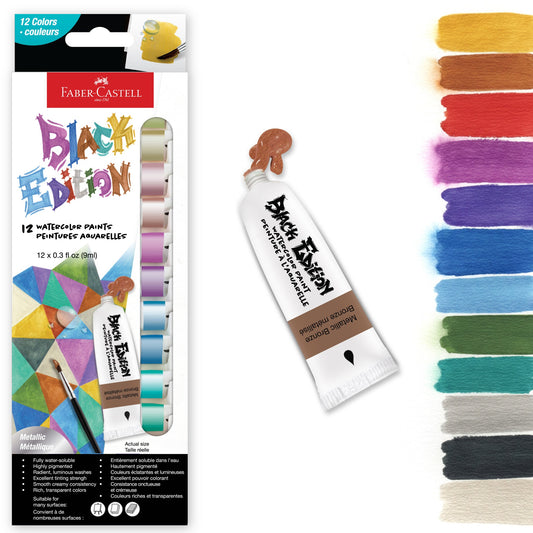 Black Edition 12 Water Color Metallic Paint Tubes