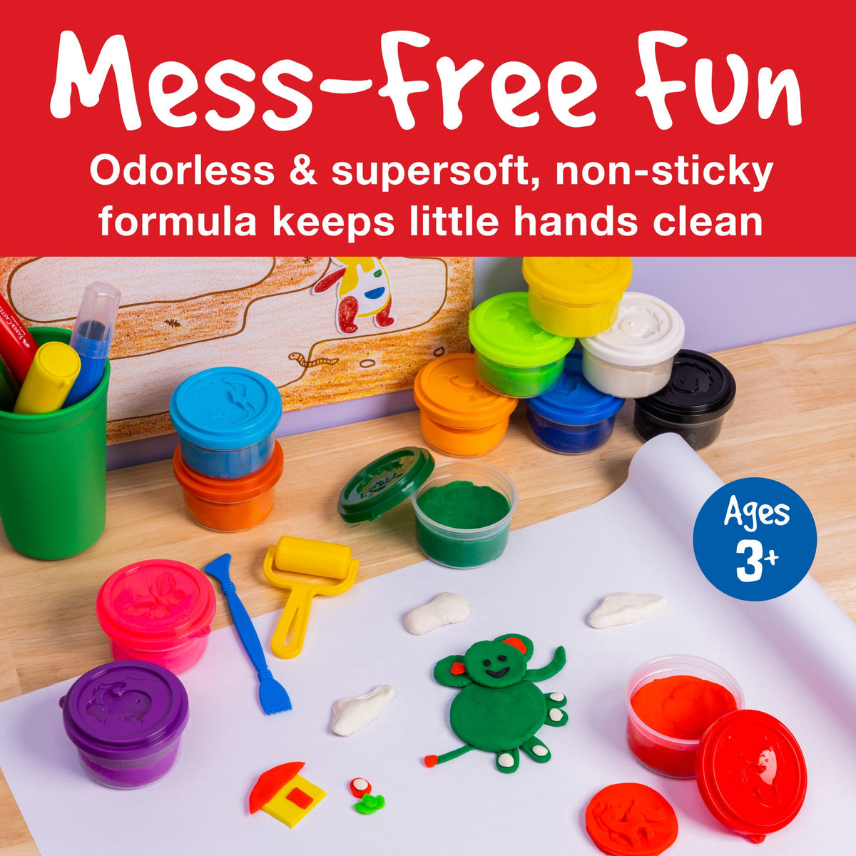 12 Super Soft Modelling Dough with Plastic Knife and Roller