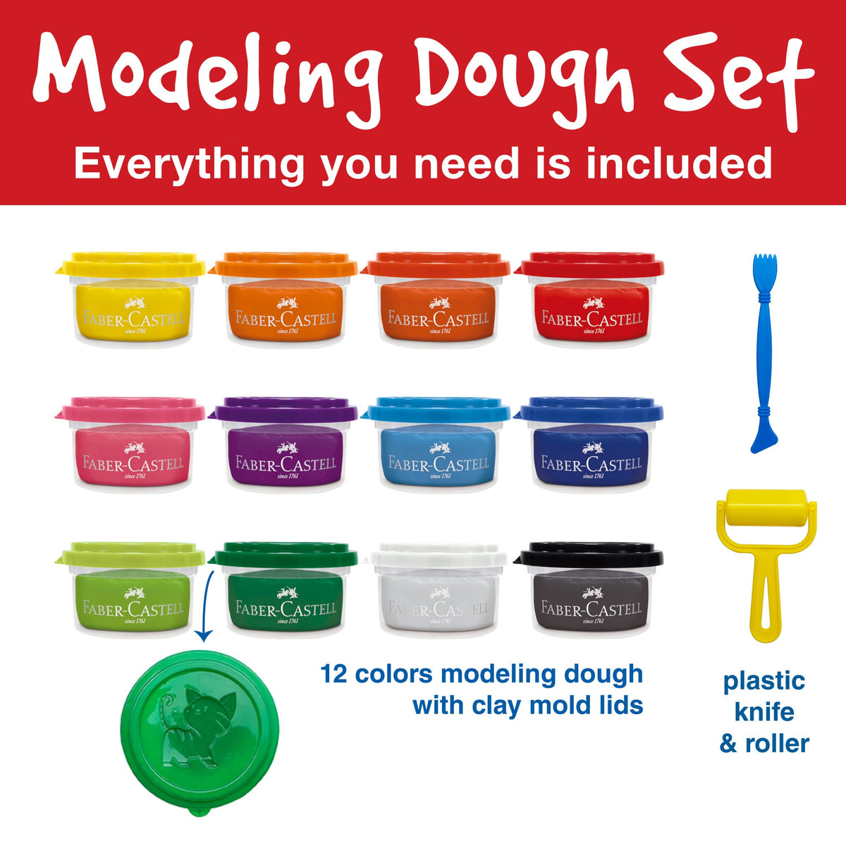 12 Super Soft Modelling Dough with Plastic Knife and Roller