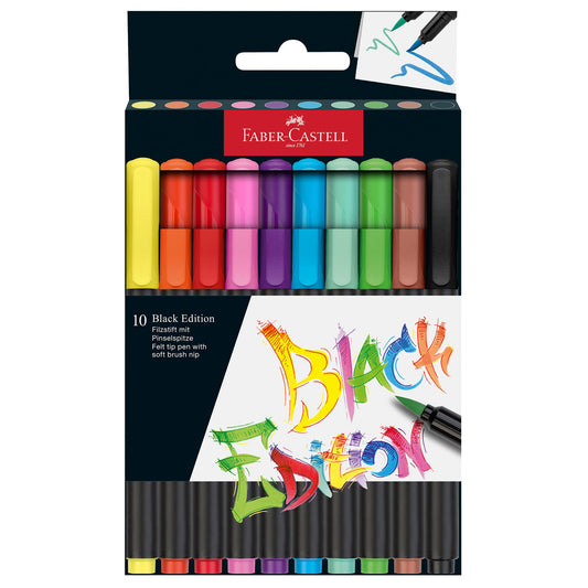Black Edition Felt Tip Pen with Soft Brush (10 colors)