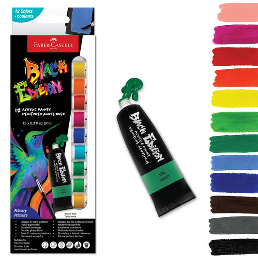 Black Edition 12 Acrylic Paints Primary Tubes