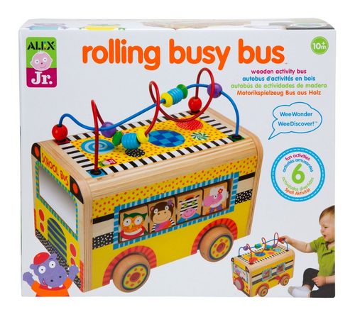 WOODEN ROLLING BUSY BUS