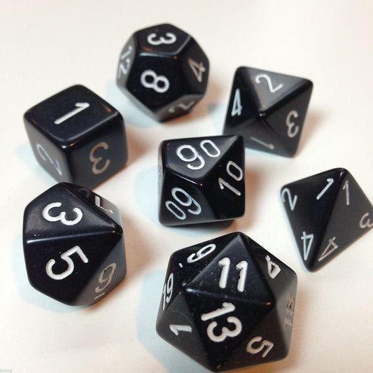 Opaque 7pc Black/White Dice