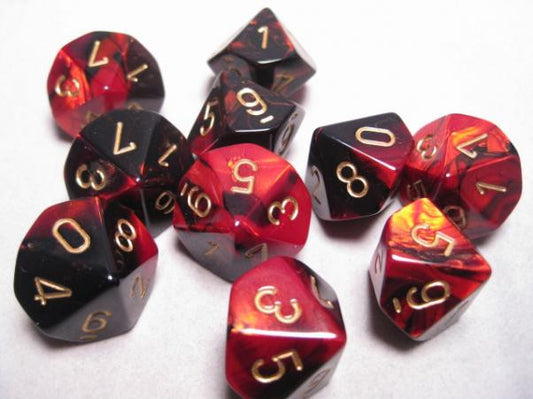 Gemini 7pc Black-Red/Gold Dice